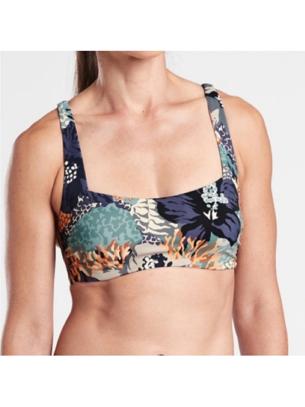 Athleta Bora Bora Neutral Floral Square Neck Underwire Bikini Top 34 D DD